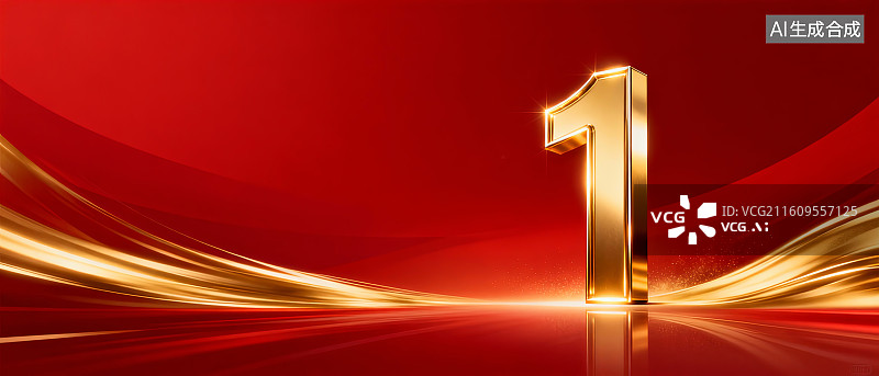 【AI数字艺术】金色数字一在红色背景上图片素材