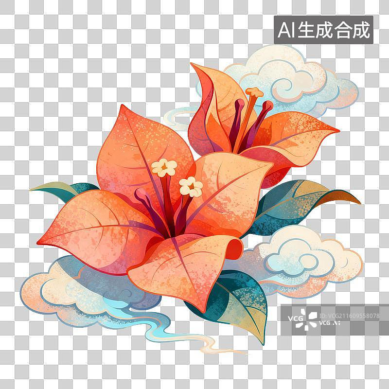 【AI数字艺术】三角梅花朵插画图片素材