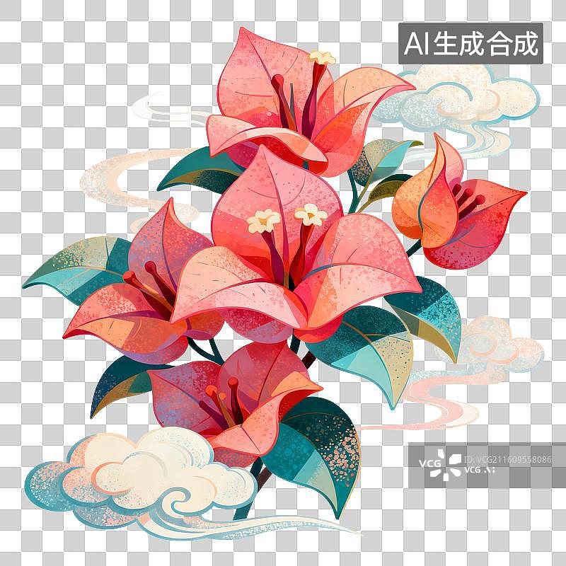 【AI数字艺术】三角梅花朵插画图片素材
