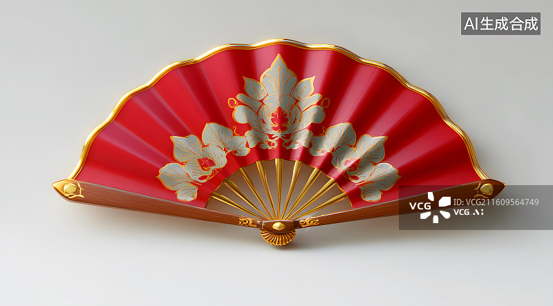 【AI数字艺术】一把中国风红色扇子图片素材