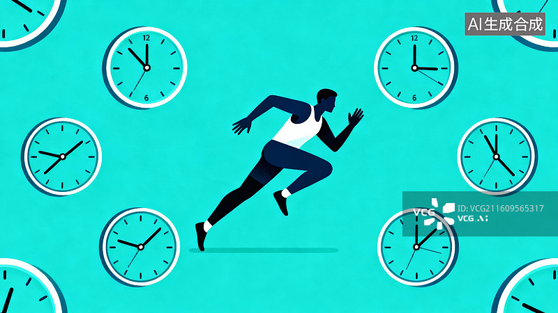 【AI数字艺术】奔跑者穿梭于时钟之间图片素材