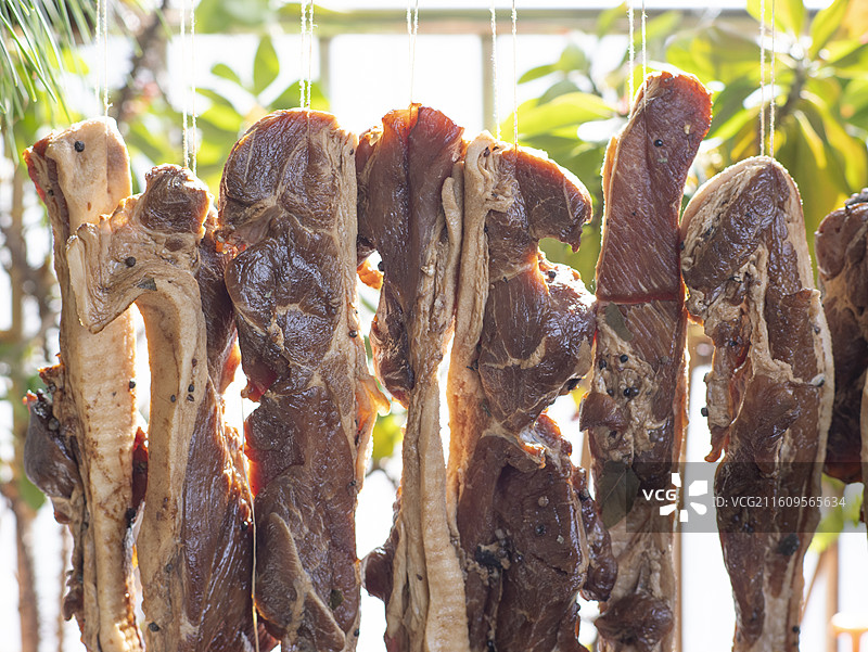 居家晒干风干腊肉图片素材