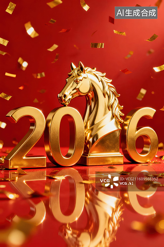 【AI数字艺术】金色马年2016庆祝场景图片素材