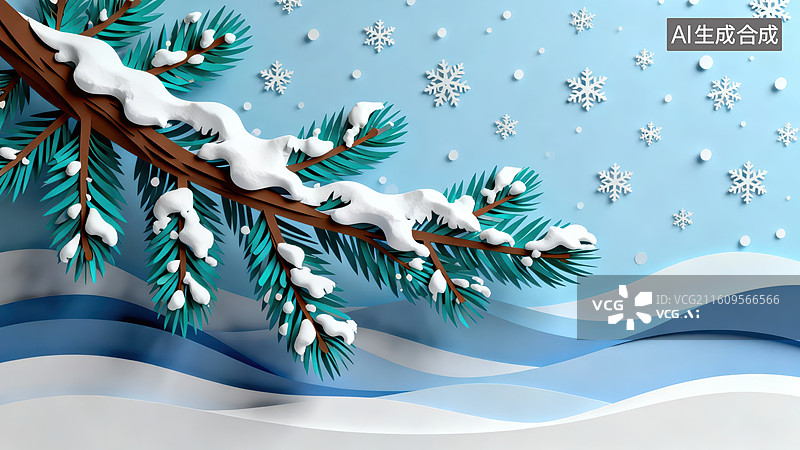 【AI数字艺术】雪覆松枝冬景图图片素材