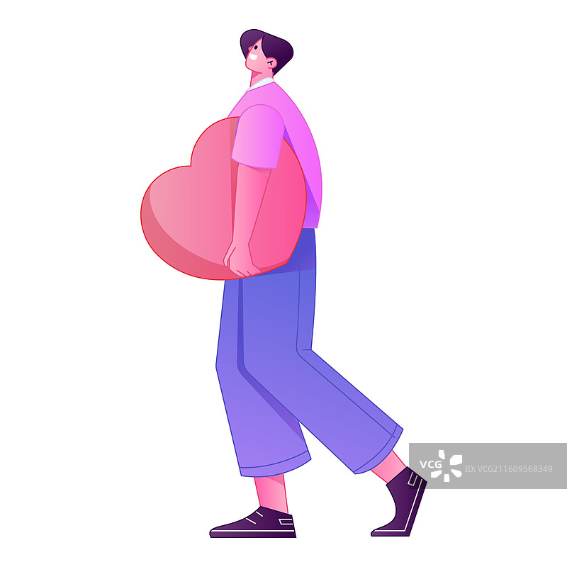 手拿爱心动作造型的人物矢量扁平渐变插画图片素材