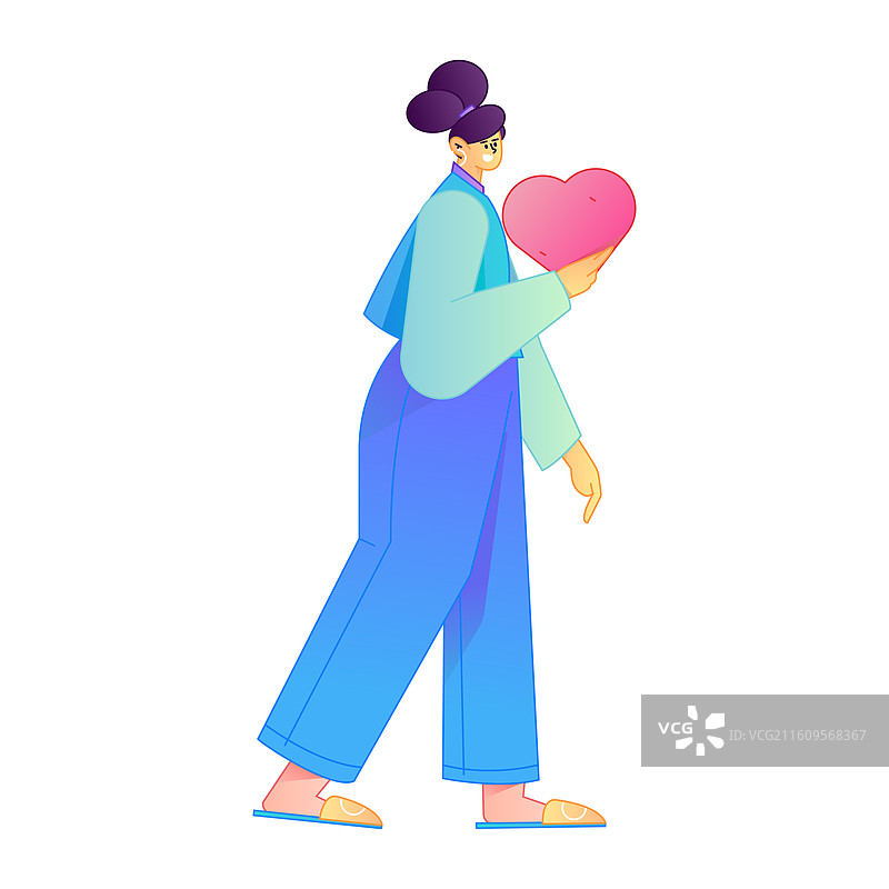 手拿爱心动作造型的人物矢量扁平渐变插画图片素材
