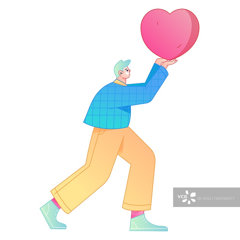 手拿爱心动作造型的人物矢量扁平渐变插画图片素材