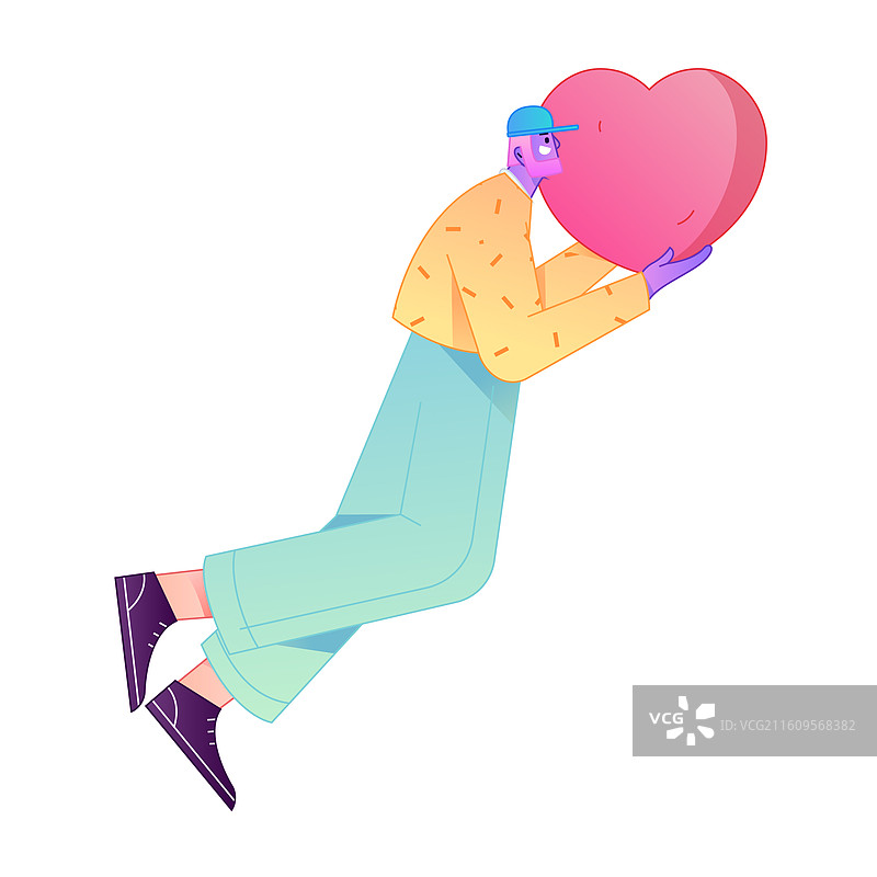 手拿爱心动作造型的人物矢量扁平渐变插画图片素材
