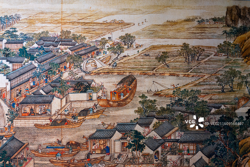 扬州中国大运河博物馆藏《姑苏繁华图》长卷，江南古代城市风貌纪实图片素材