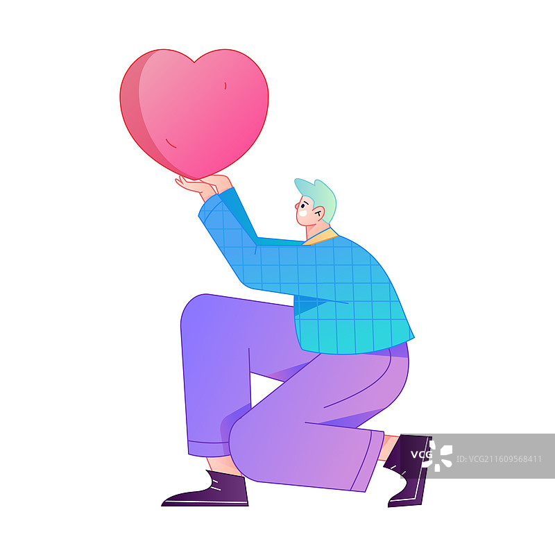 手拿爱心动作造型的人物矢量扁平渐变插画图片素材