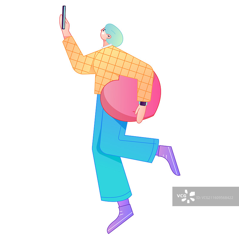 手拿爱心动作造型的人物矢量扁平渐变插画图片素材