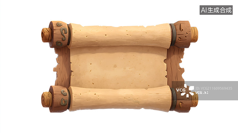 【AI数字艺术】素卷木轴的古旧空牍图片素材