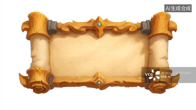【AI数字艺术】素卷木轴的古旧空牍图片素材