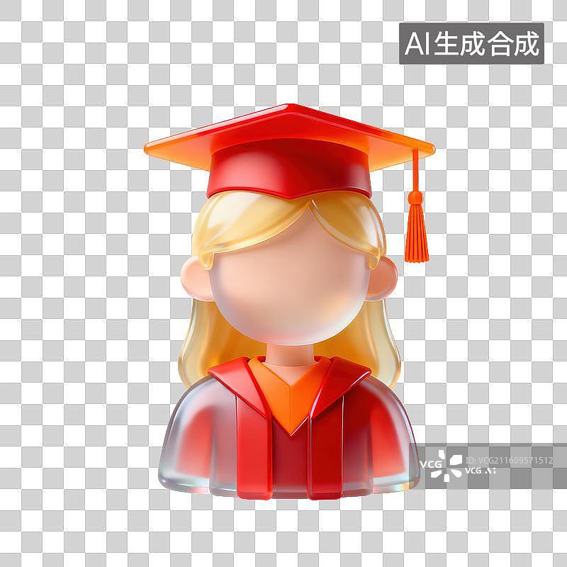 【AI数字艺术】3D磨砂玻璃材质教育主题戴学士帽穿学士服的毕业生学位授予元素图片素材