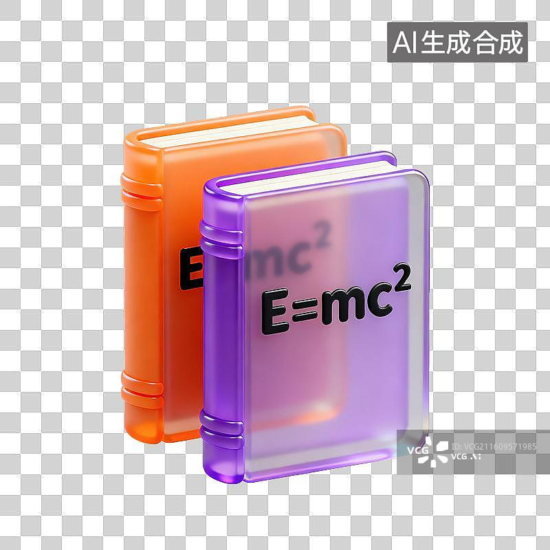 【AI数字艺术】3D磨砂玻璃材质教育主题物理课带有质能方程的教科书元素图片素材