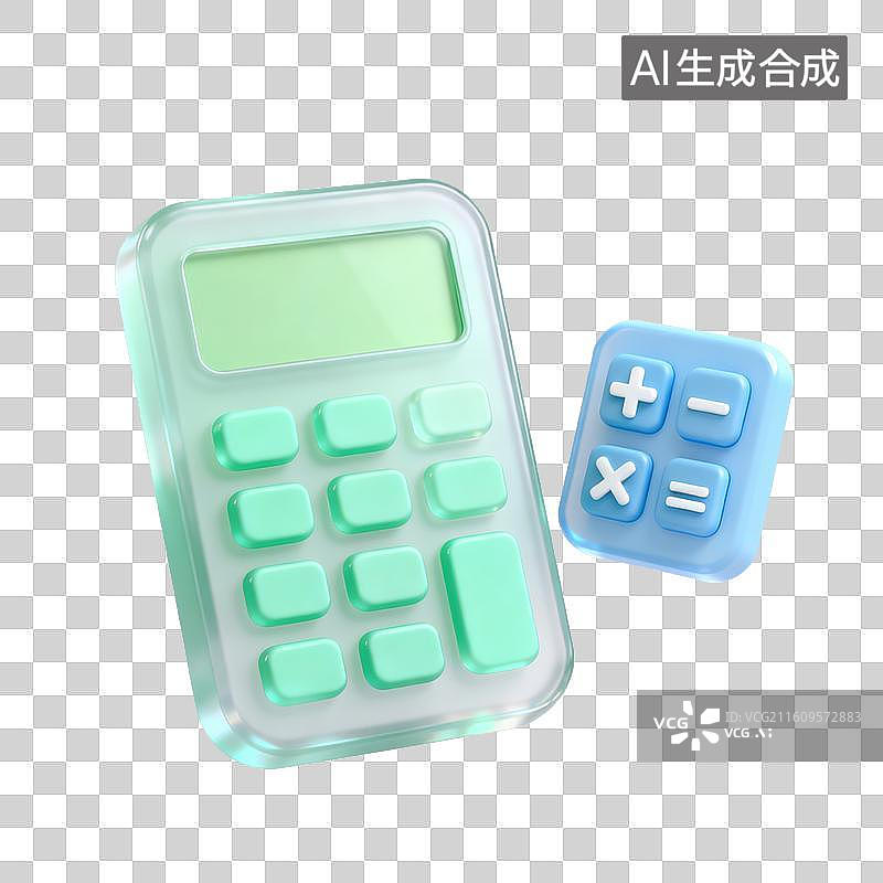 【AI数字艺术】3D磨砂玻璃材质教育主题计算器数学计算学习工具元素图片素材