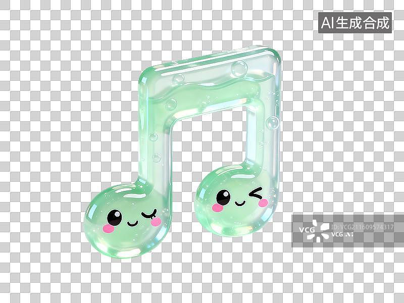 【AI数字艺术】淡绿色半透明果冻材质的八分音符造型淡绿色半透明果冻材质的八分音符造型图片素材