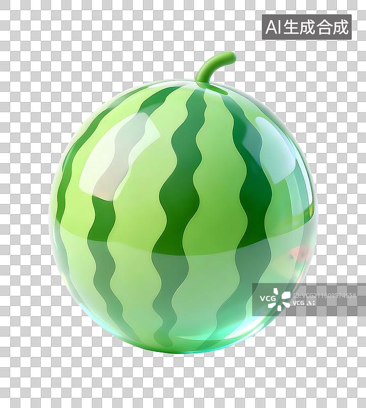 【AI数字艺术】AIGC:3D玻璃材质 果冻风格 水果 西瓜，夏天元素，免抠图图片素材