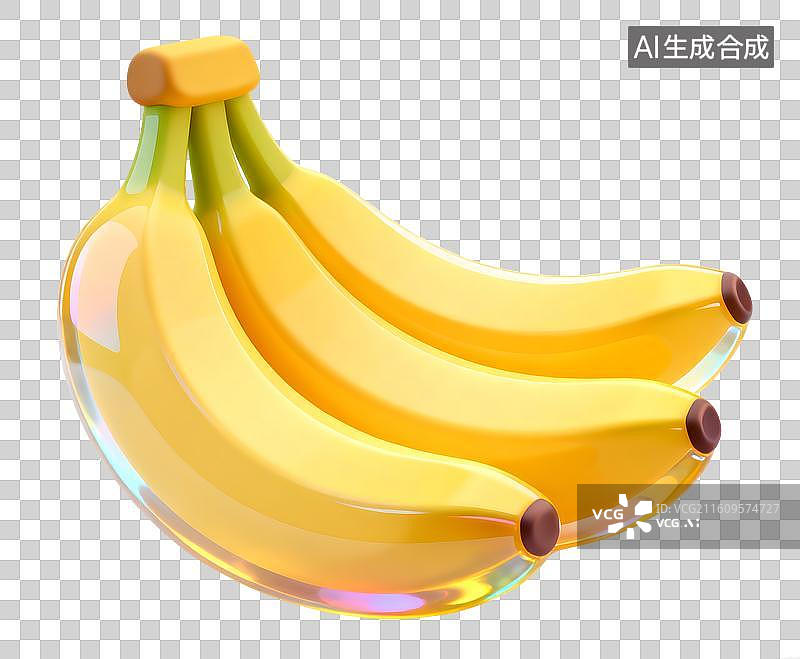 【AI数字艺术】AIGC：3D玻璃材质 果冻风格 水果 香蕉 元素 免抠图图片素材