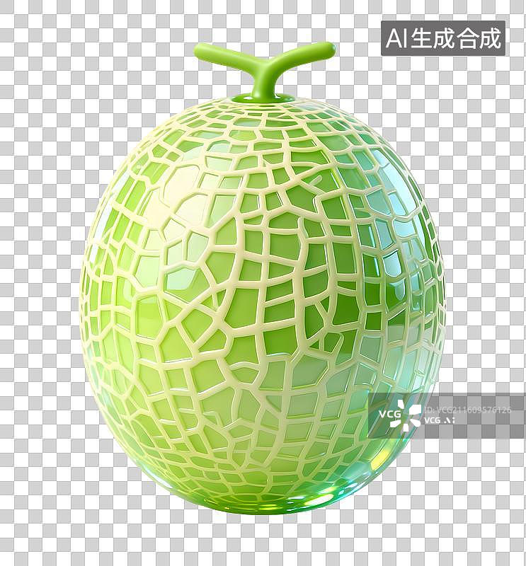 【AI数字艺术】AIGC：3D玻璃材质 果冻风格 水果 哈密瓜 网纹瓜 元素 免抠图图片素材
