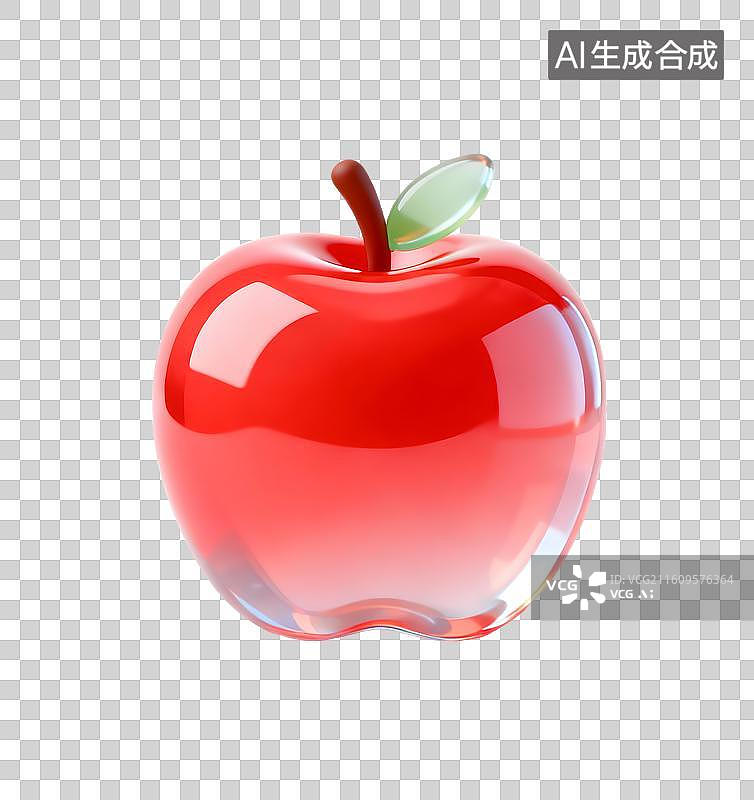【AI数字艺术】AIGC：3D玻璃材质 果冻风格 水果 苹果 红苹果 元素 免抠图图片素材