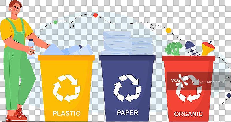 年轻男子站在废物处理装置附近图片素材