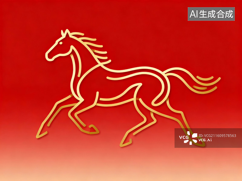 【AI数字艺术】红色背景金色奔马艺术图图片素材