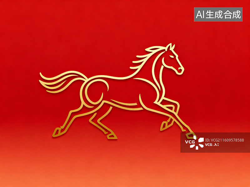 【AI数字艺术】红色背景金色奔马艺术图图片素材