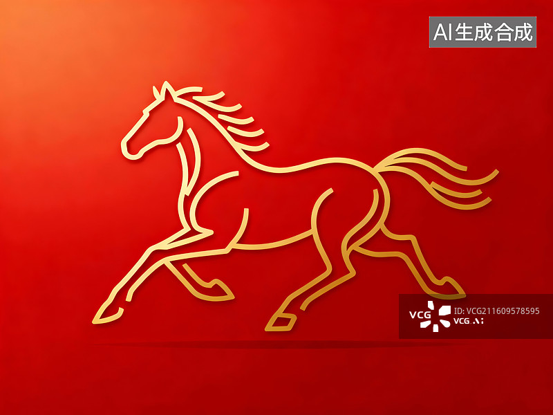 【AI数字艺术】红色背景金色奔马艺术图图片素材