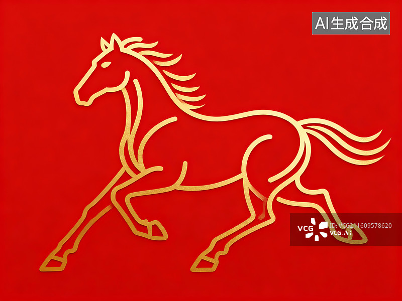 【AI数字艺术】红色背景金色奔马艺术图图片素材