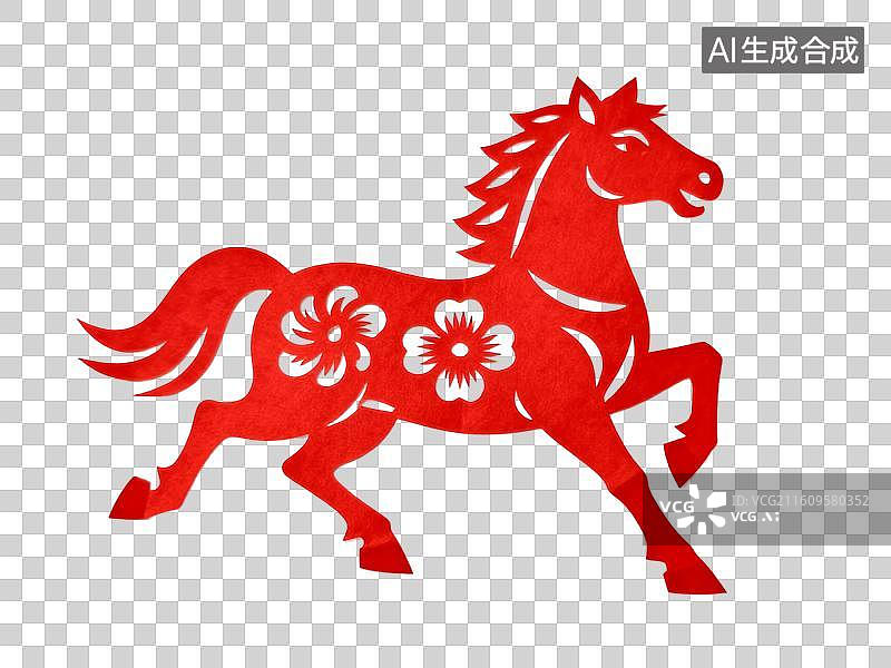 【AI数字艺术】红色骏马剪纸图案图片素材