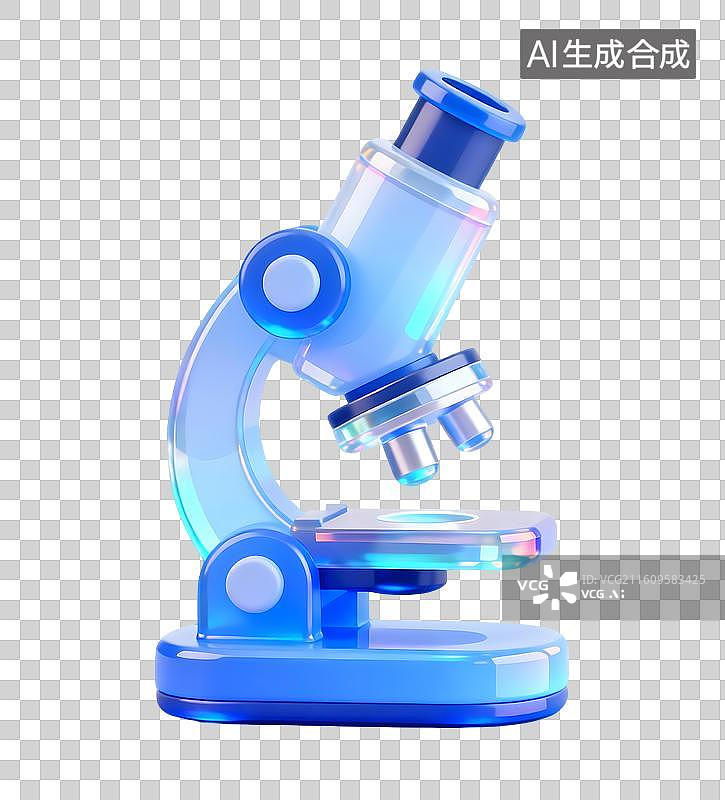 【AI数字艺术】AIGC:3D玻璃材质 果冻风格 显微镜 教学器具 元素 免抠图图片素材