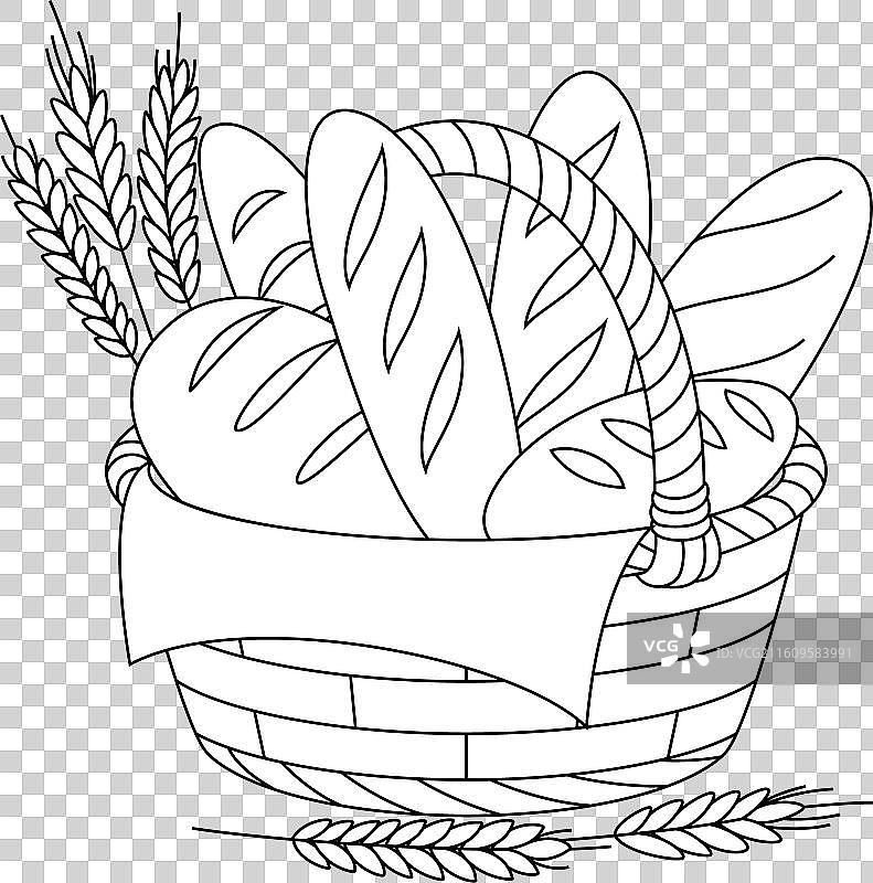 装满新鲜出炉面包的篮子轮廓图片素材