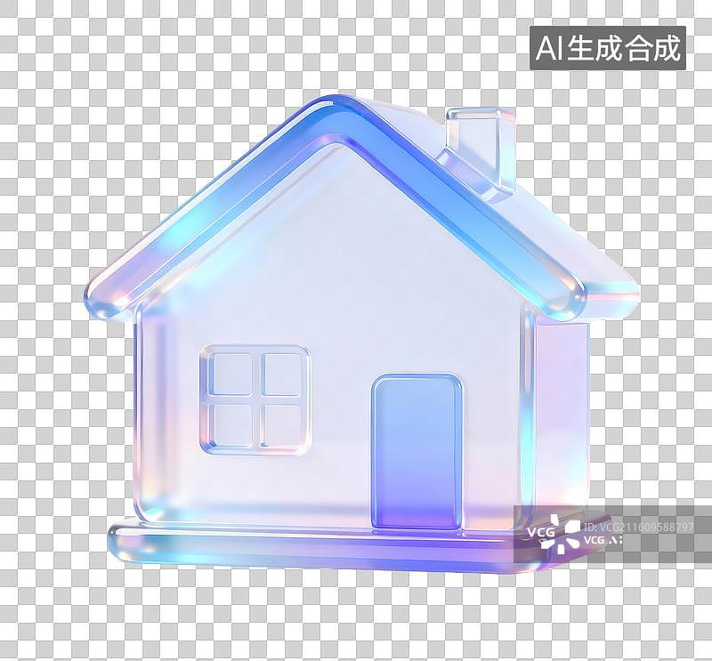 【AI数字艺术】AIGC：3D玻璃材质 果冻风格 房屋建筑 二手房 房屋交易 元素 免抠图图片素材