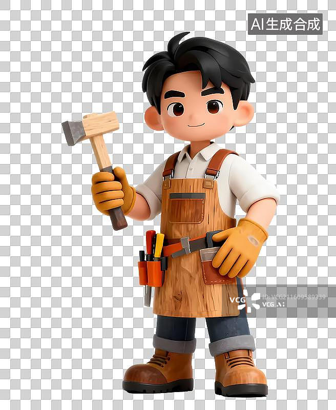 【AI数字艺术】手持锤子的工装男孩图片素材