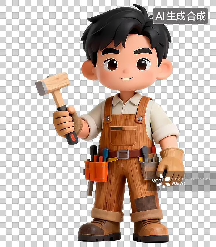 【AI数字艺术】手持锤子的工装男孩图片素材