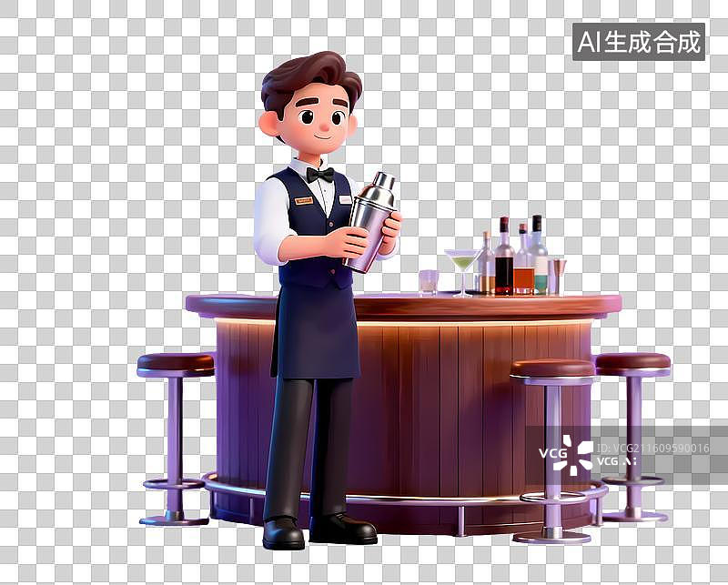 【AI数字艺术】卡通调酒师与吧台图片素材