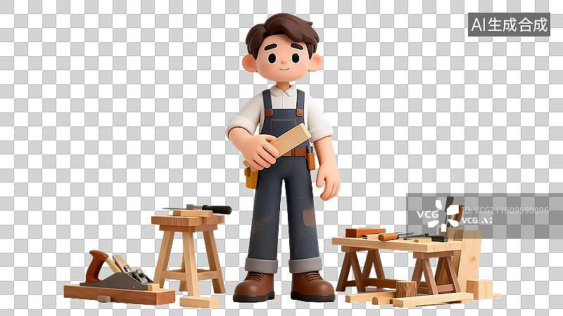 【AI数字艺术】卡通木匠工作场景图片素材