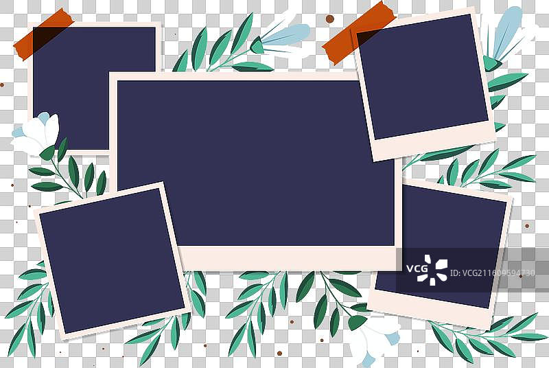 带有花叶装饰的拼贴画框图片素材