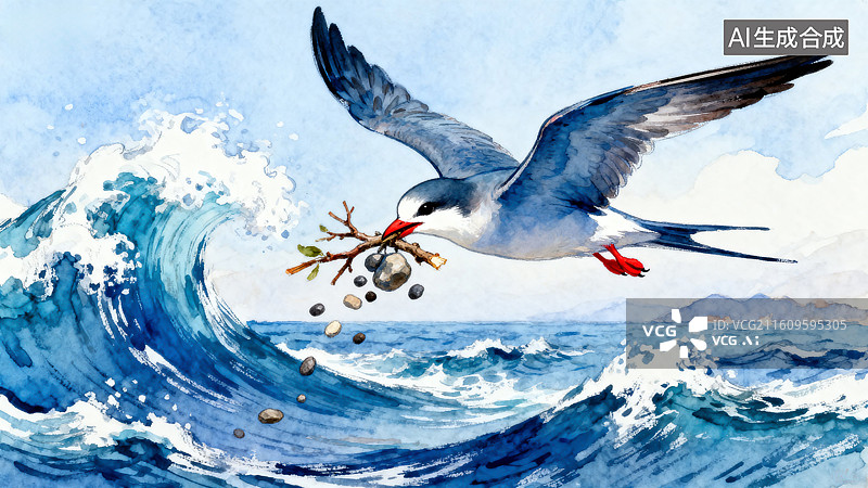 【AI数字艺术】精卫填海 中国古代神话传说 寓言故事图片素材