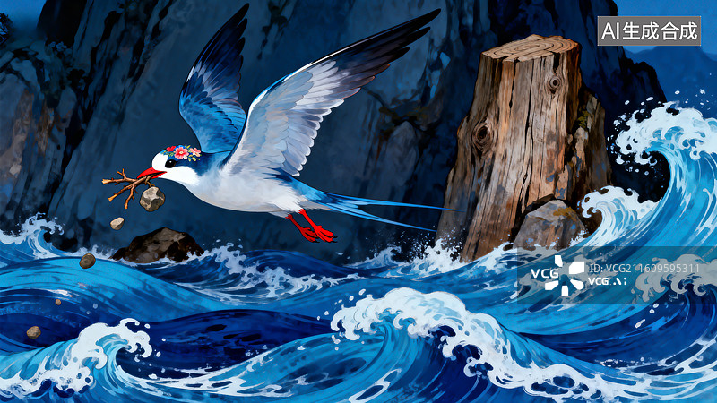 【AI数字艺术】精卫填海 中国古代神话传说 寓言故事图片素材