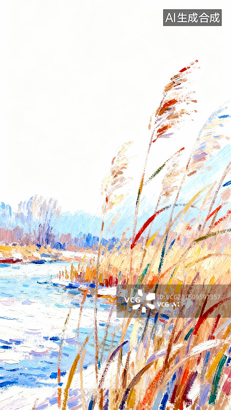 【AI数字艺术】秋天彩色芦苇油画插画图片素材