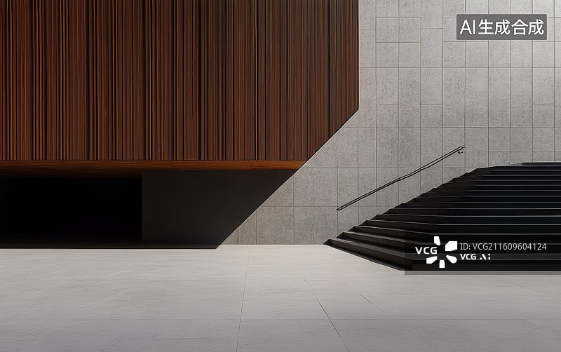 【AI数字艺术】现代建筑中的楼梯与木质墙图片素材