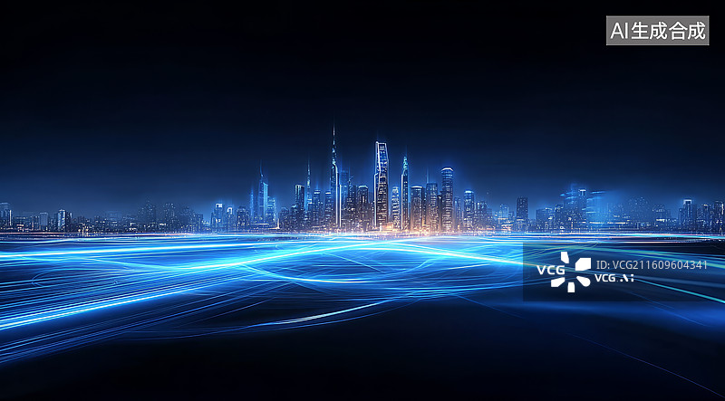 【AI数字艺术】未来都市夜景光影流动抽象画面图片素材