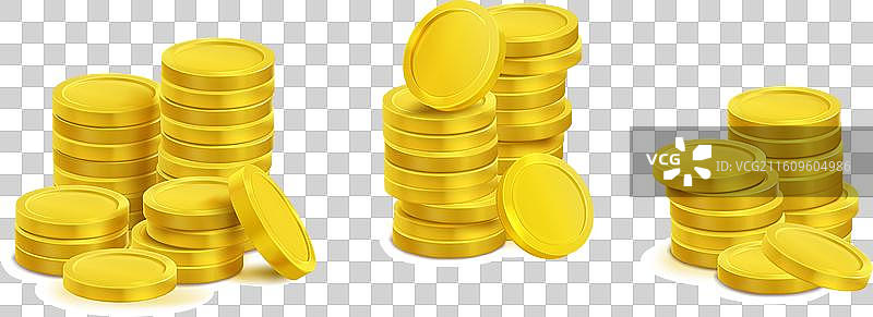 不同大小的钱堆叠起的金币堆图片素材