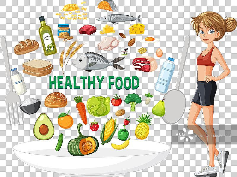 均衡饮食，包含各种营养丰富的食物图片素材