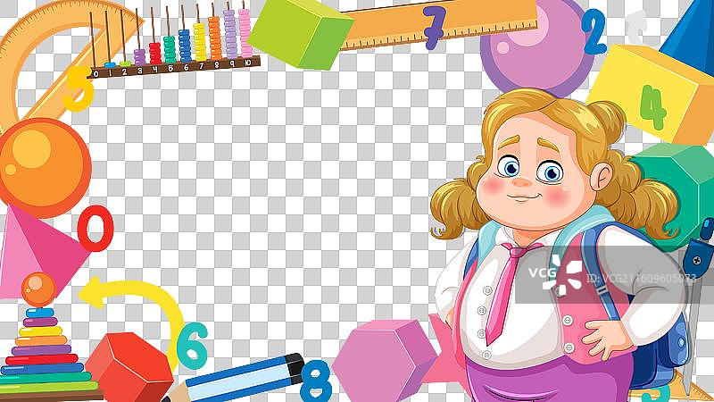一个孩子被教育工具和数字包围图片素材