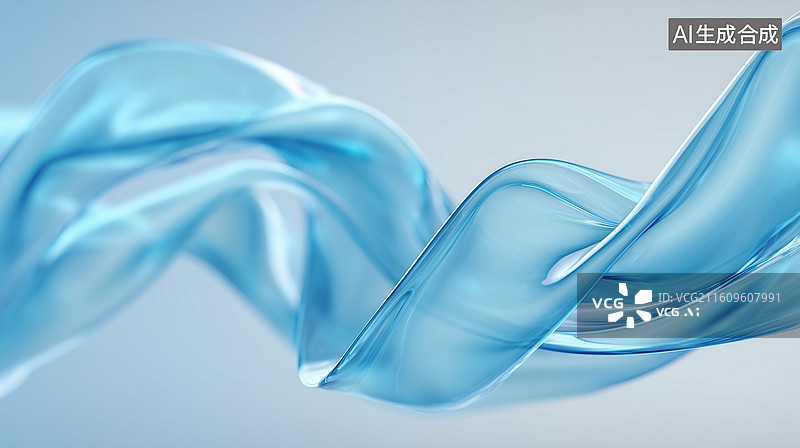 【AI数字艺术】优雅流动带粉蓝透明质感图片素材