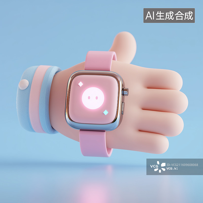 【AI数字艺术】卡通手持智能手表图片素材
