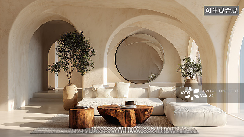 【AI数字艺术】地中海极简客厅图片素材